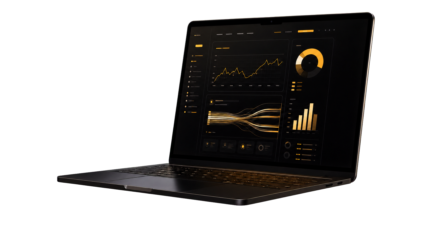 Notebook exibindo um painel de desempenho de marketing